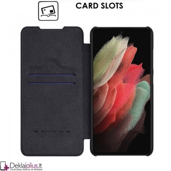 Nillkin Qin Pro odinis atverčiamas dėklas - juodas (Samsung S22)
